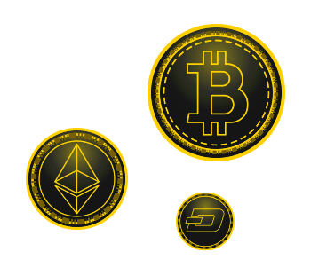 Bitcoin, Ethereum and Dash coins